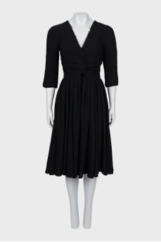Wool dress with V-neck