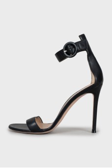 High-heeled leather sandals