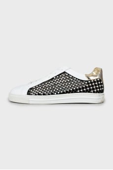 Sneakers decorated with beads and rhinestones