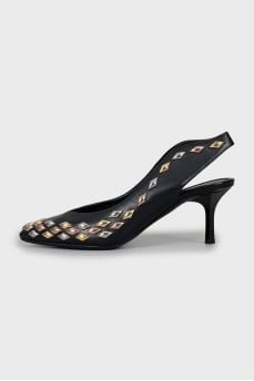 Leather slingbacks decorated with rhinestones
