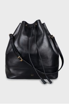 Leather bucket bag with gold-tone hardware