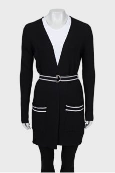 Black cardigan with striped belt