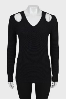Knitted pullover with leather inserts