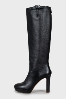 Leather high heel boots