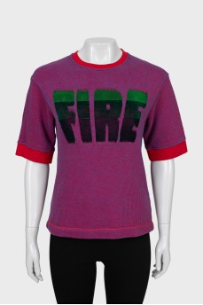 Mixed color short sleeve sweater