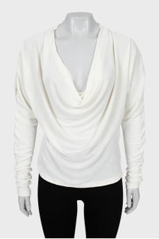 White blouse with draped sleeves