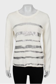 Knitted sweater with silver print