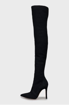 Textile over the knee boots with pointed toe