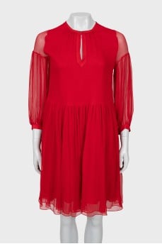 Red silk shift dress