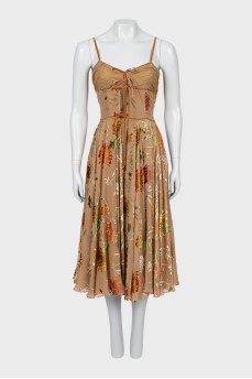 Strap dress with ribbed print