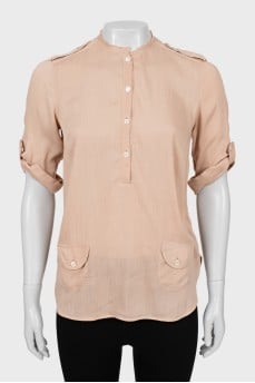 Straight blouse with patch pockets