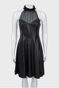 Leather dress with high neck
