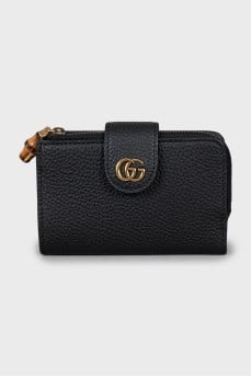 Leather wallet with gold logo