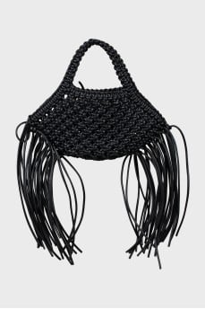 Leather woven bag with tag