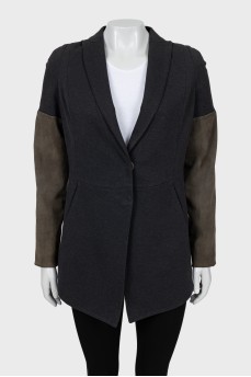 Fitted pea coat with suede sleeves