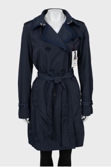 Blue double-breasted raincoat