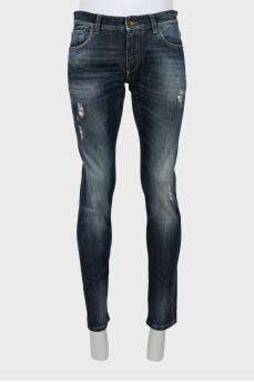 Men's slim fit jeans with distressed effect