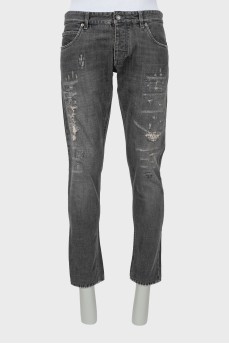 Men's gray distressed jeans