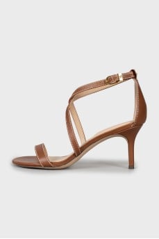 Leather stiletto sandals with tag
