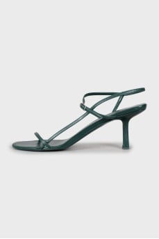 Green leather heeled sandals