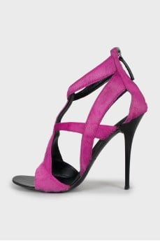 Pony leather stiletto sandals