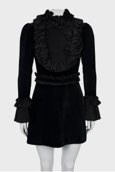 Velor mini dress with ruffles