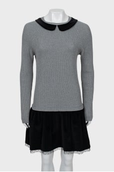 Wool dress with velor collar