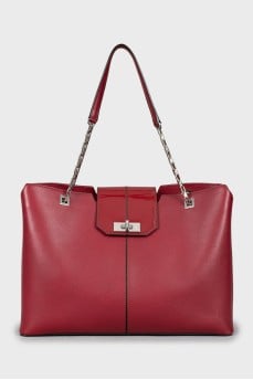 Red leather tote bag