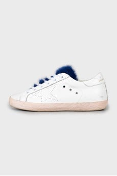 Leather sneakers with fur tongue