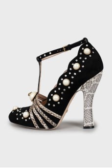 Suede shoes with snake skin