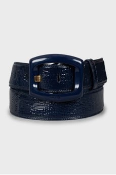 Blue patent leather belt