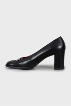 Leather square toe heels
