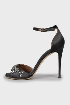 Textile high heel sandals