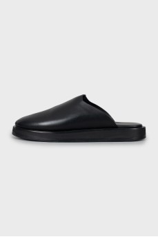 Black leather clogs
