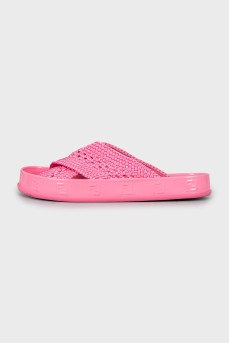 Pink woven slides