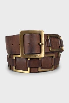 Men's leather belt with gold decor