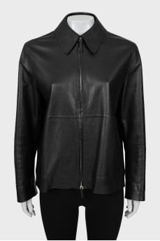Straight fit leather jacket with zipper