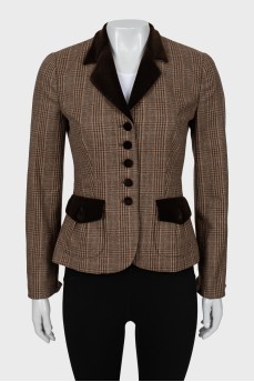 Checked jacket with velor inserts