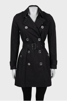 Black trench coat with silver buttons