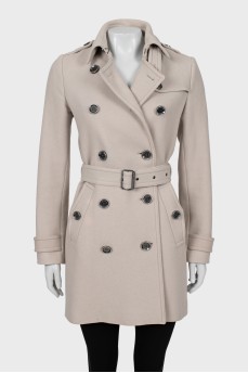 Cropped double-breasted coat with belt
