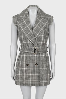 Double-breasted check vest