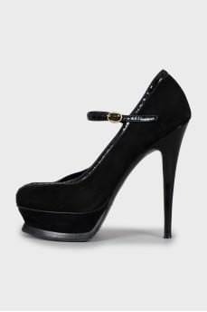 Perforated suede heels