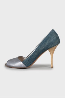 Leather and textile stiletto heels
