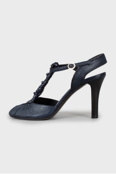 Blue sandals with woven leather