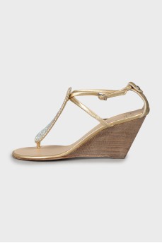 Wedge sandals decorated with rhinestones