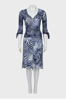 Abstract print skirt suit