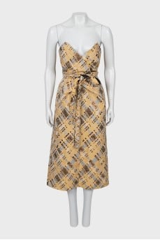 Plaid Off Shoulder Midi Dress
