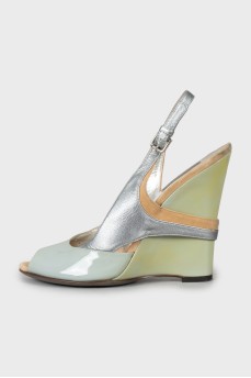 Mixed color wedge sandals