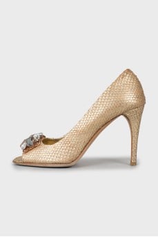 Gold-tone snakeskin shoes