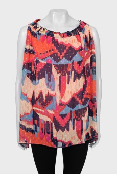 Printed blouse with tie and tag